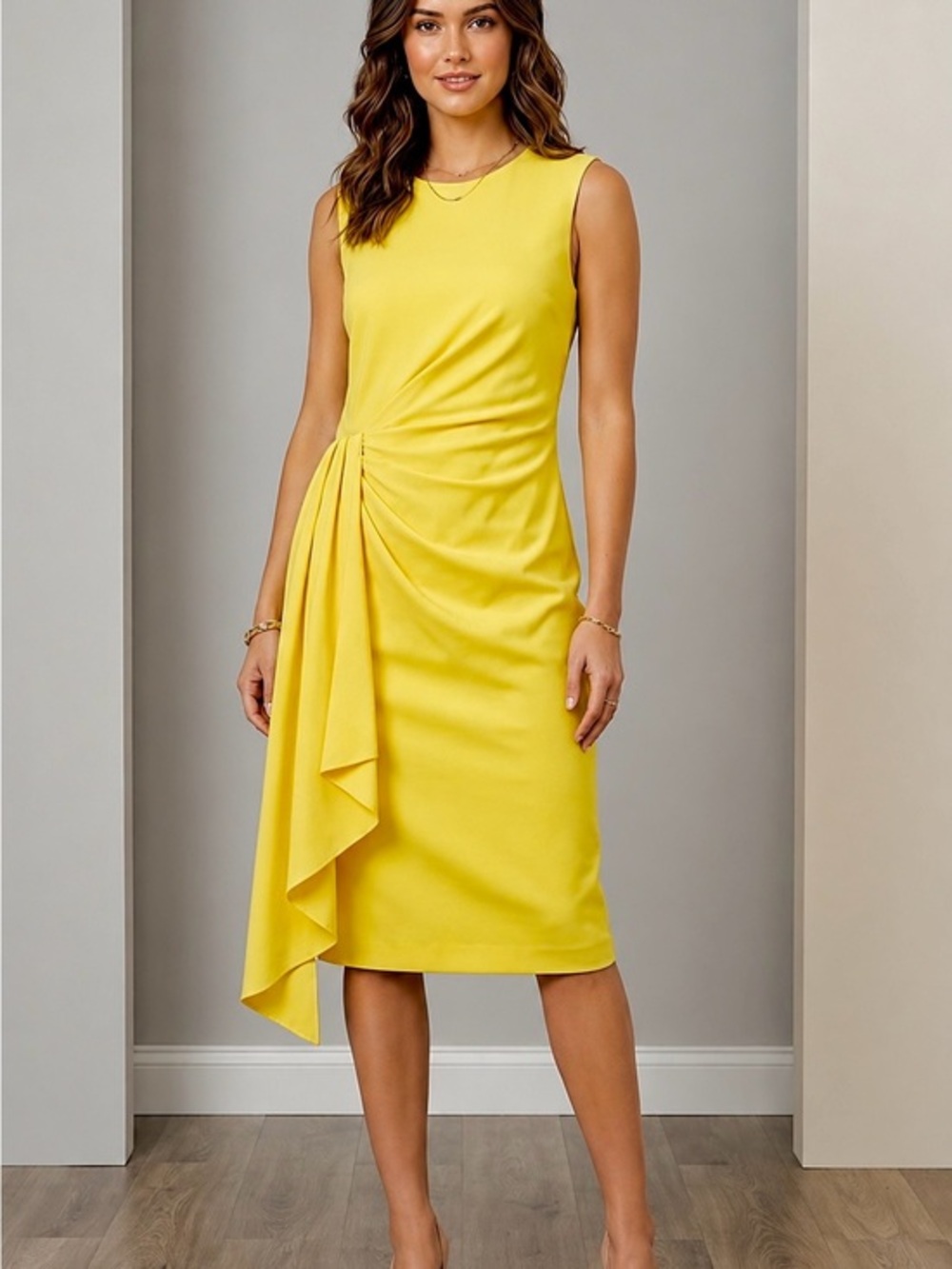 BADGLEY MISCHKA Women's Pleated Side Drape Sheath Dress Size 8